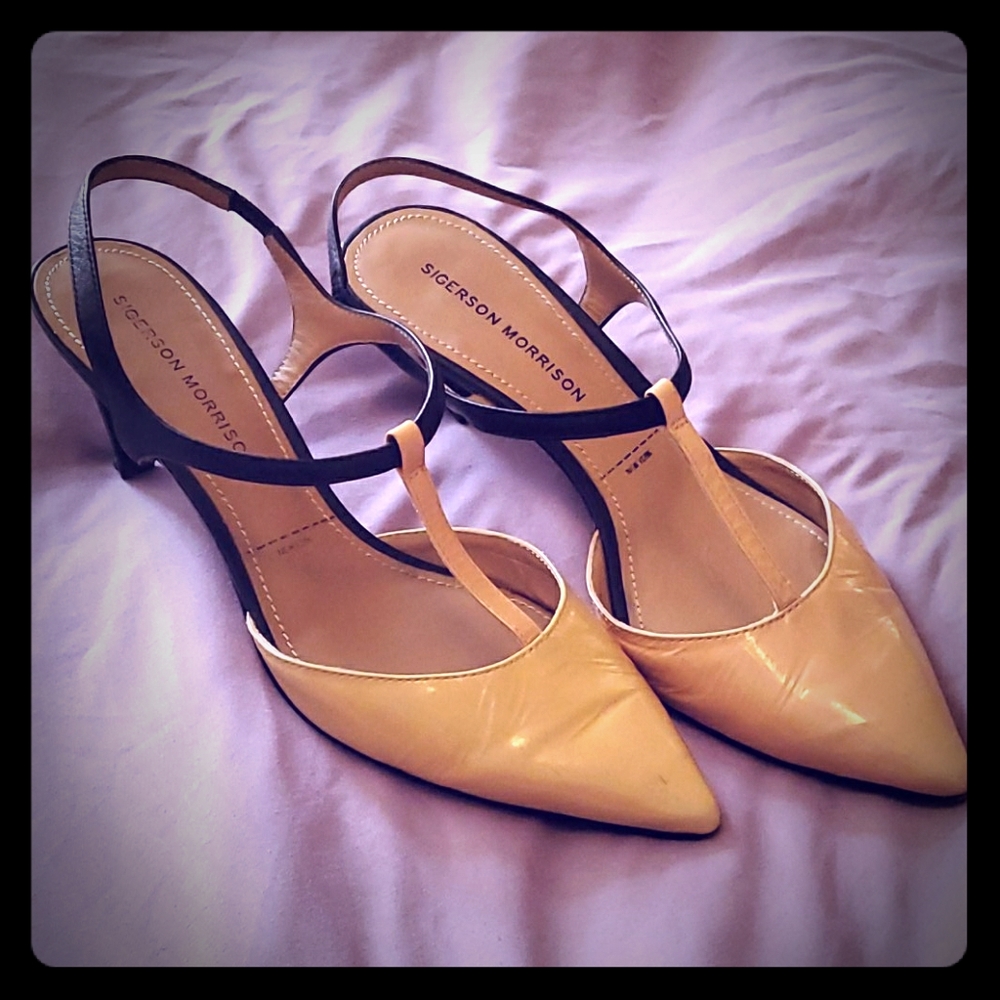 Sigerson Morrison $20 Tan and Black Slingbacks 7B